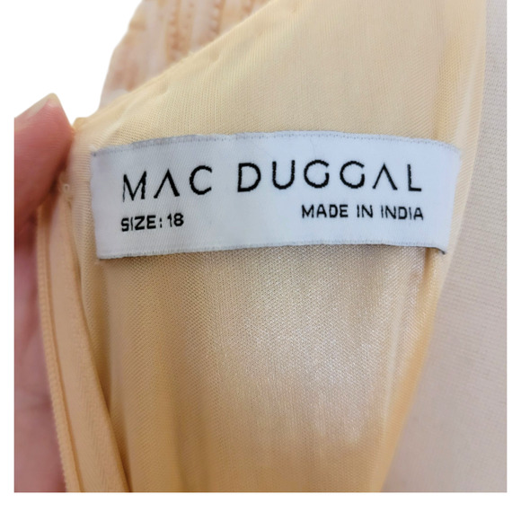 Mac Duggal 5576 Peach 18 Sequin Beaded Long Sleeve High Neck Midi Evening Dress - Picture 7 of 13